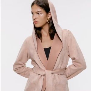 ZARA FAUX SUEDE PINK WRAP COAT